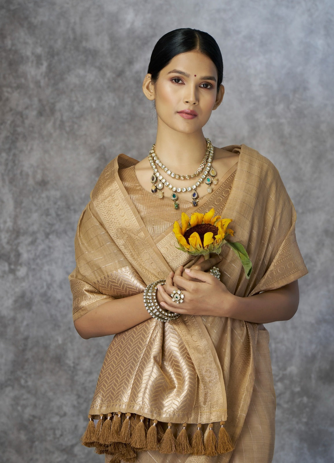 RajPath Ronak Cotton Silk Saree with Zari Woven Border - 6 PCS Set