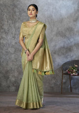 Women's Cotton Silk Saree with Zari Woven Border & Tassels