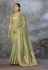 Women's Cotton Silk Saree with Zari Woven Border & Tassels