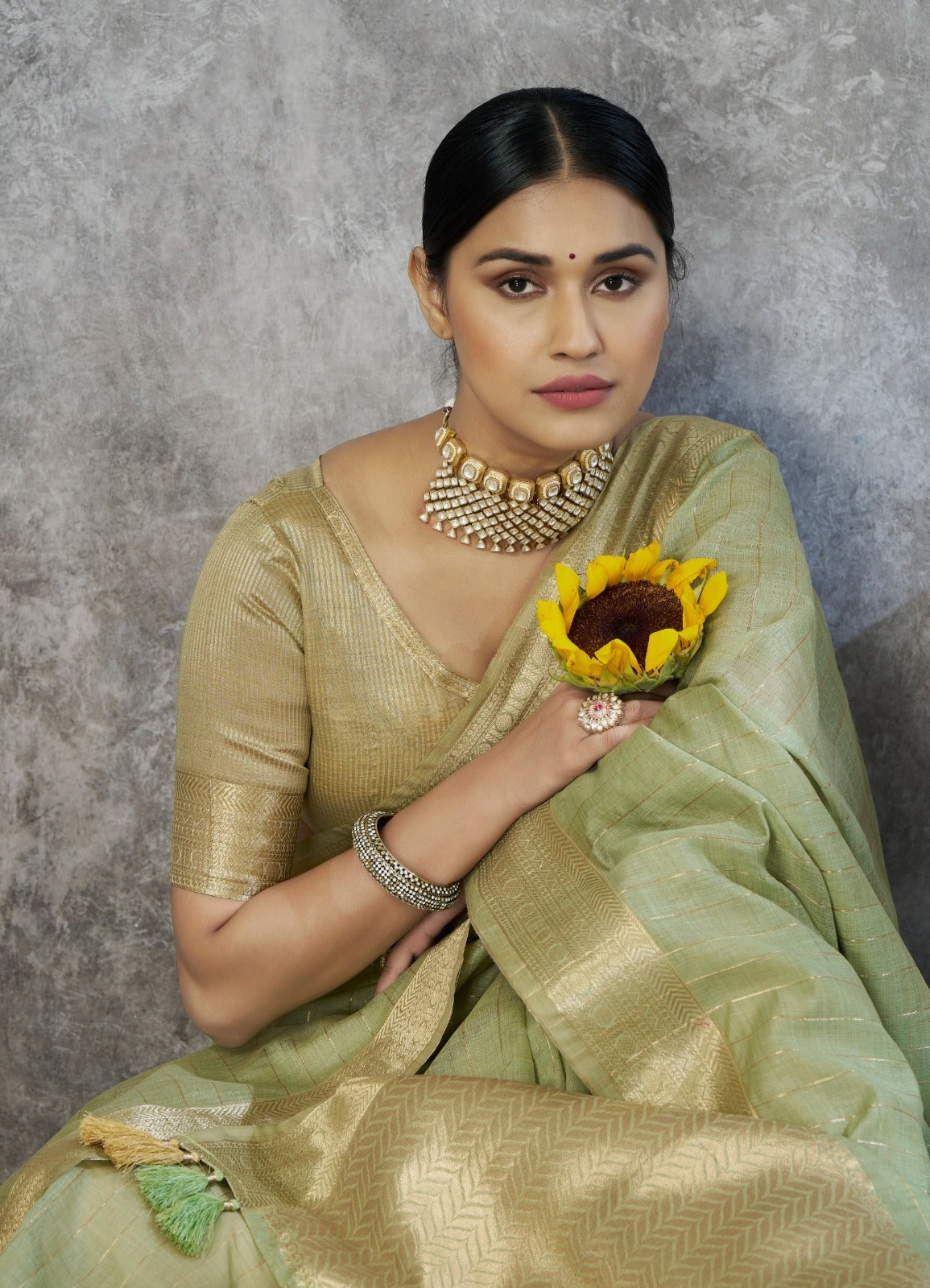RajPath Ronak Cotton Silk Saree with Zari Woven Border - 6 PCS Set