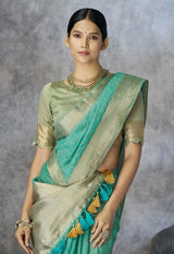 Women's Cotton Silk Saree with Zari Woven Border & Tassels