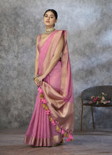 Women's Cotton Silk Saree with Zari Woven Border & Tassels