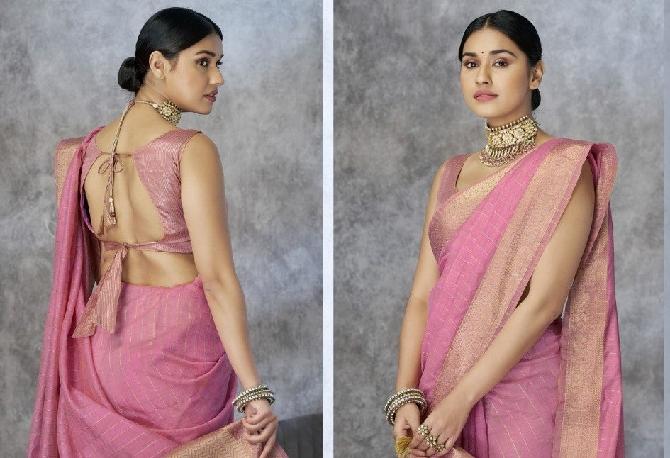 RajPath Ronak Cotton Silk Saree with Zari Woven Border - 6 PCS Set
