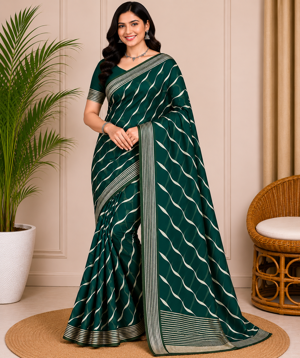 Latest Bandhani Chiffon Saree - Designer Leheriya Party Wear 6 Pcs Set