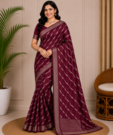 Latest Bandhani Chiffon Saree - Designer Leheriya Party Wear 6 Pcs Set