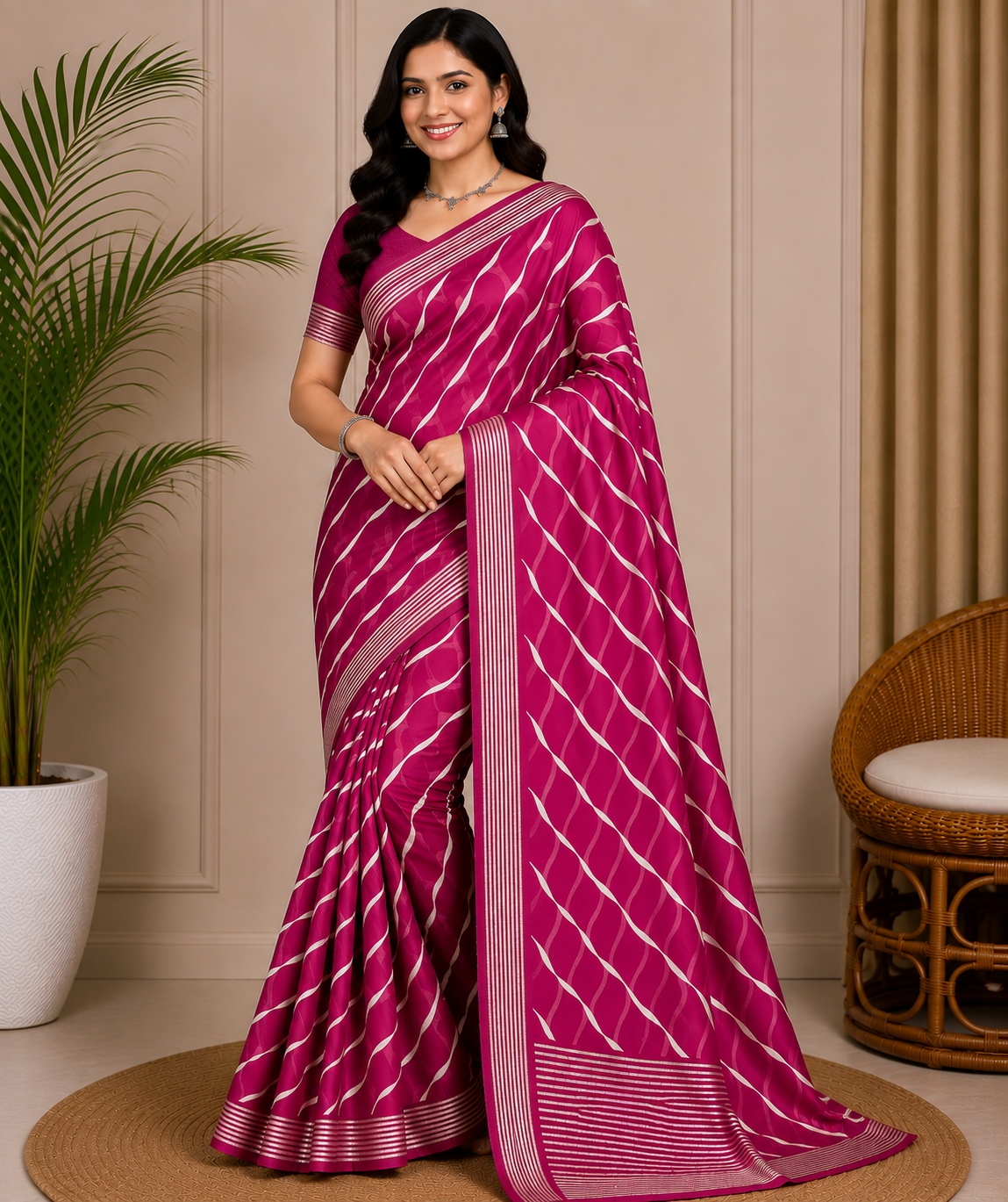 Latest Bandhani Chiffon Saree - Designer Leheriya Party Wear 6 Pcs Set