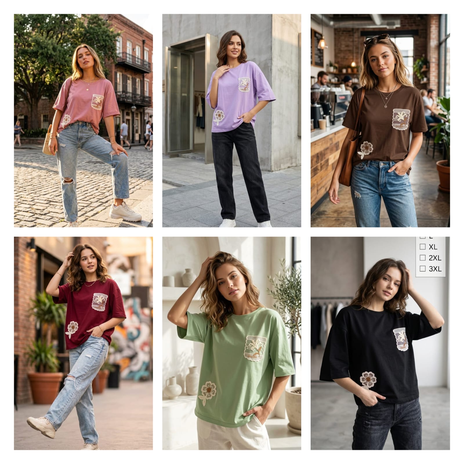 Fancy Tencel Oversized Women's T-Shirt - L to 3XL - 6 Pcs Set