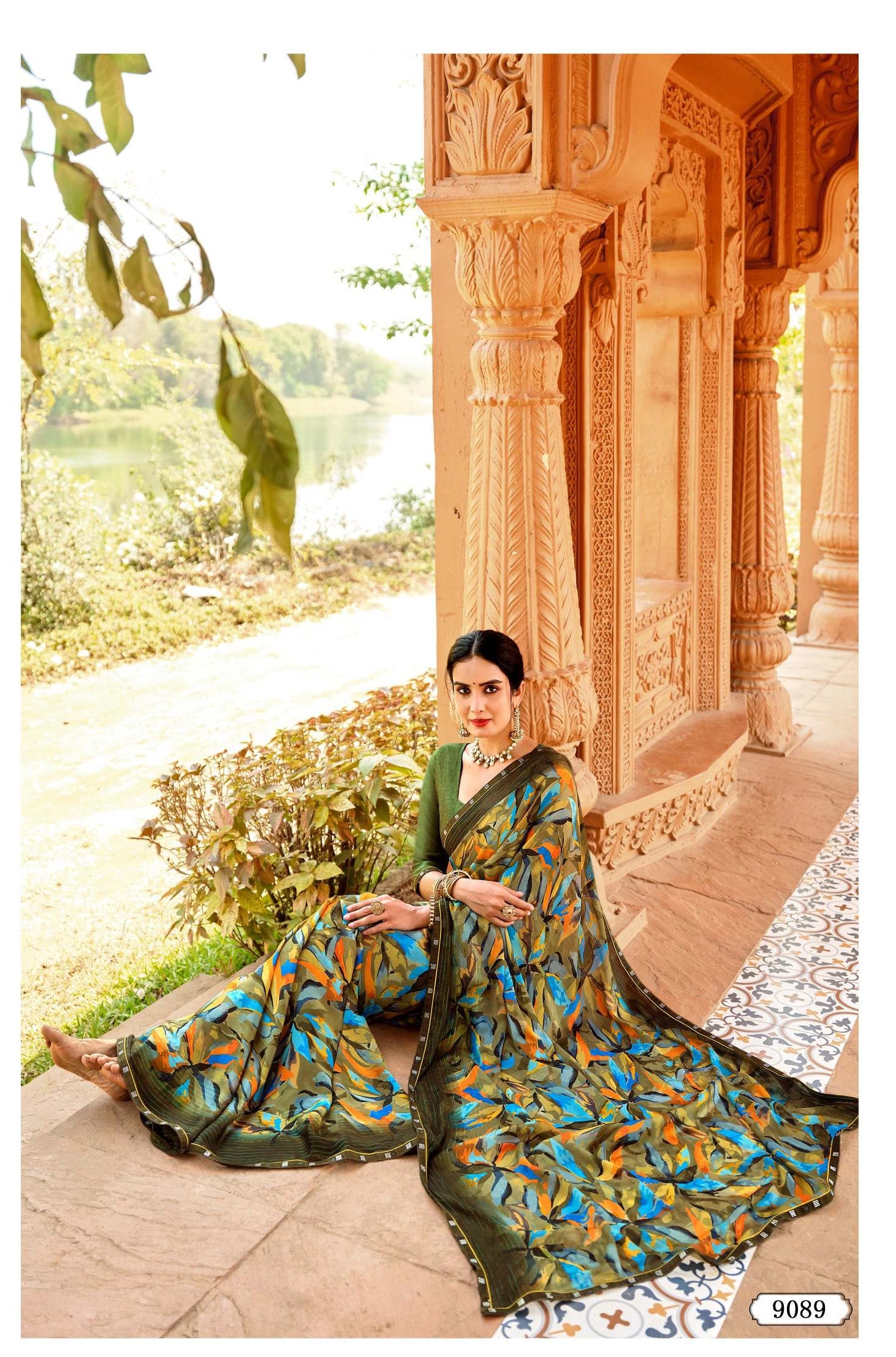 D.No. 9083 KrishnaLeela Designer Printed Saree with Abstract Brush Print & Elegant Border - Premium Women’s Saree Collection - M.R. Saree Emporium