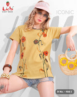 Lichi Women's Cotton Hosiery Printed T-Shirt - Casual Half Sleeve Top (8 Pcs Set)