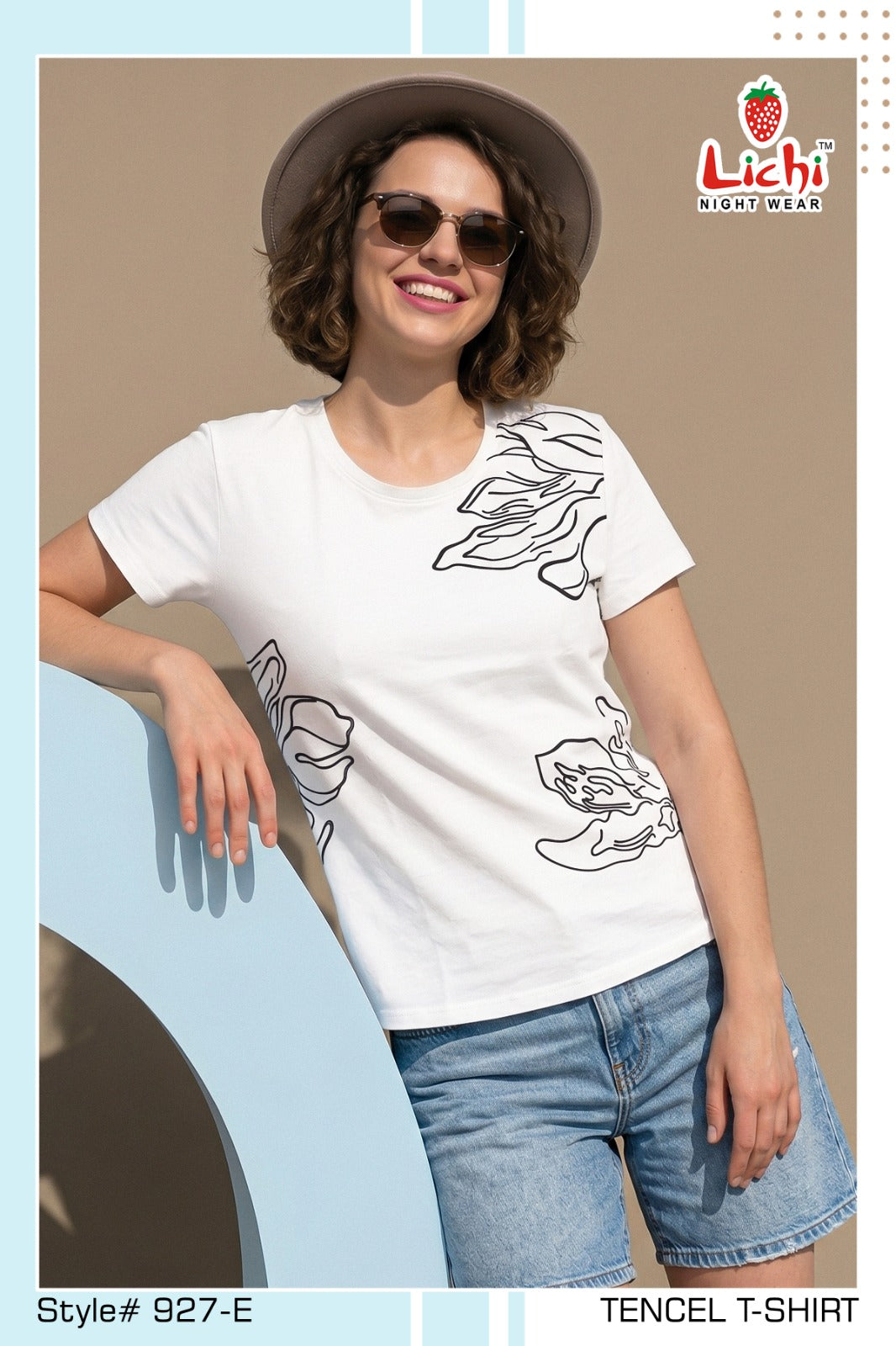 Lichi Night Wear Style 927 Women's Tencel Printed T-Shirt - 6 Pcs Set