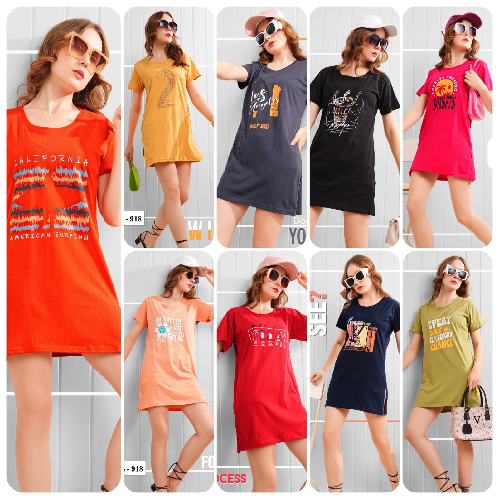 Lichi Night Wear Vol 918 Women's Cotton Printed Long T-Shirt - 8 Pcs Set
