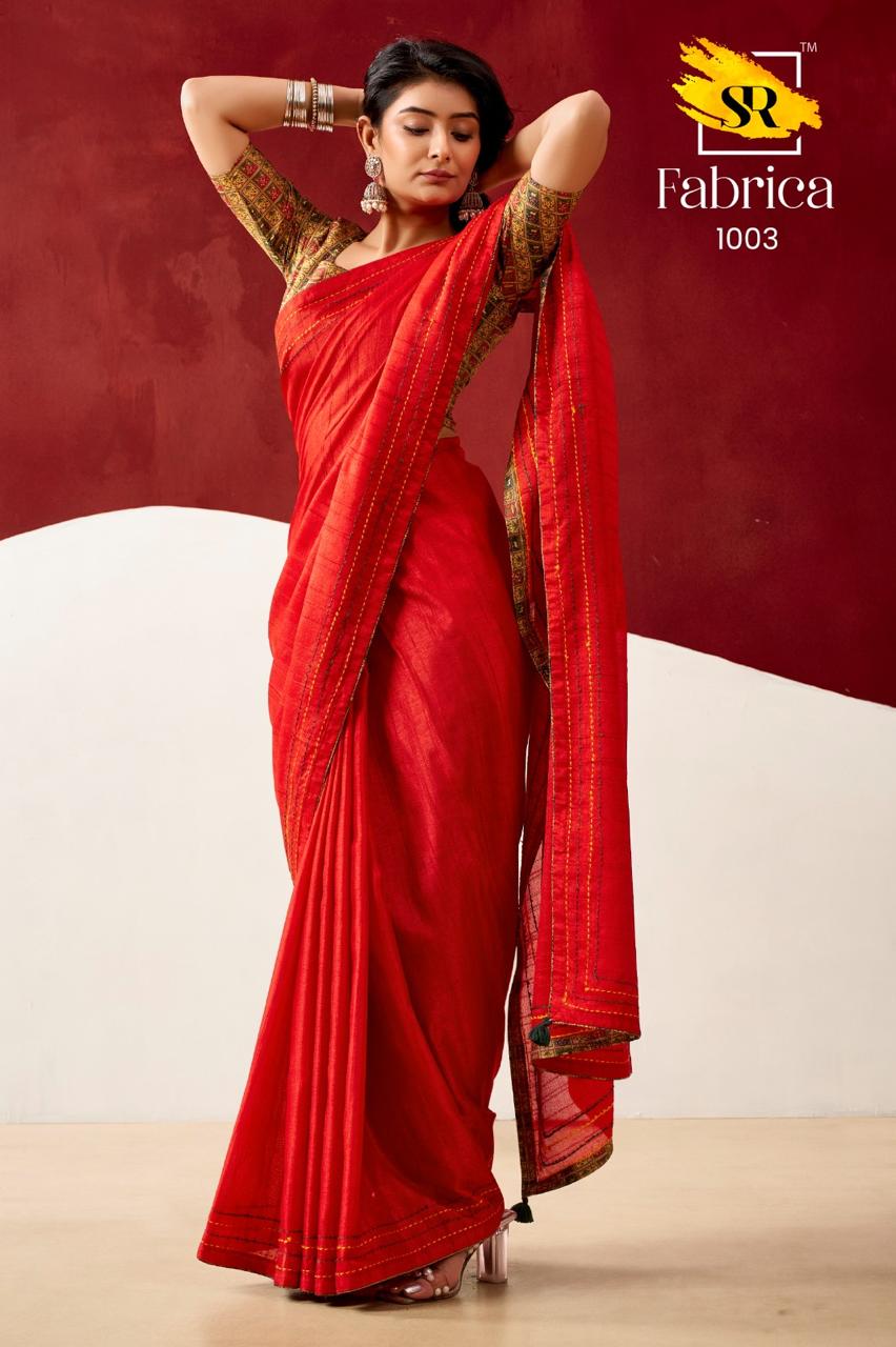 SR Fabrica Handloom Tusser Silk Saree with Katha Work - Designer Ethnic Saree with Digital Print Blouse - M.R. Saree Emporium