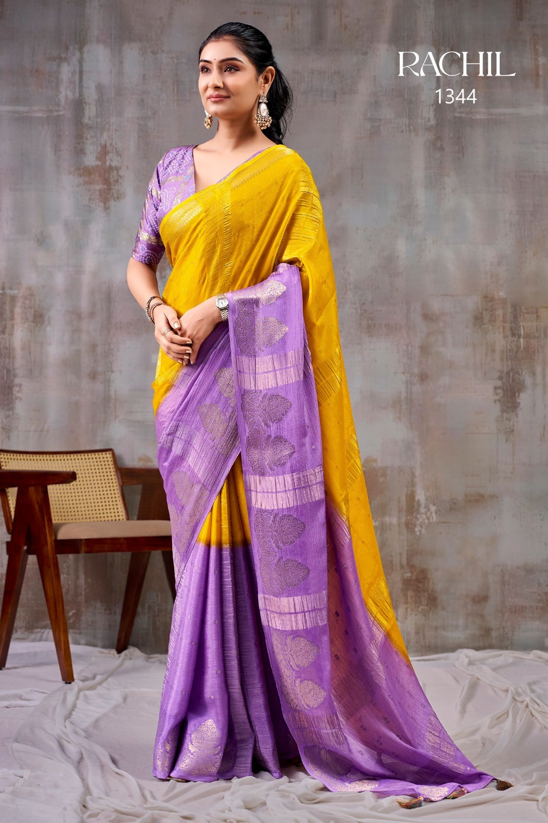 SR RACHIL Saree - Chinnon Weaving Jacquard Pattern with Unique Designer Blouse - Single & 08 Pcs Set Available - M.R. Saree Emporium