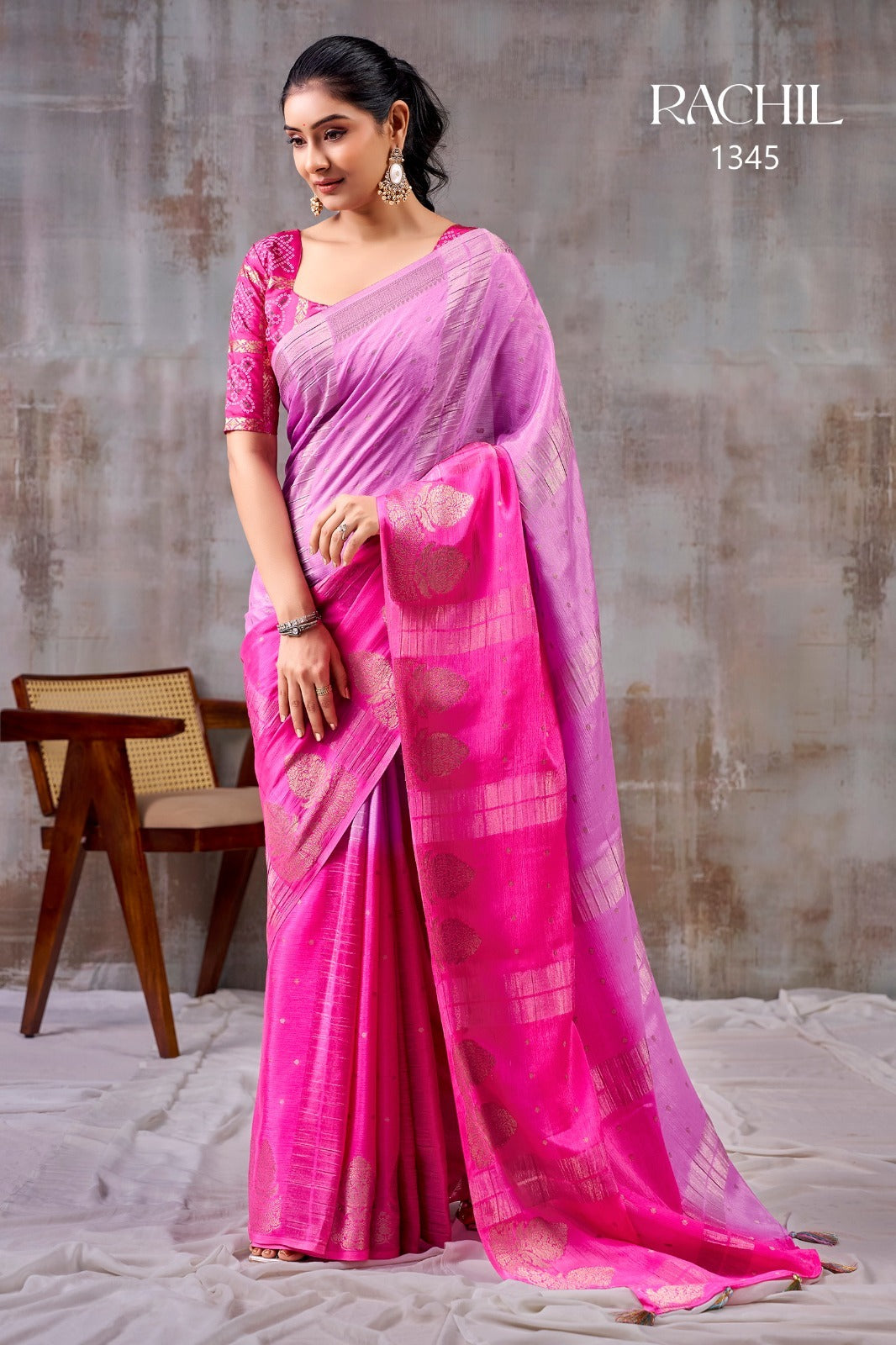 SR RACHIL Saree - Chinnon Weaving Jacquard Pattern with Unique Designer Blouse - Single & 08 Pcs Set Available - M.R. Saree Emporium