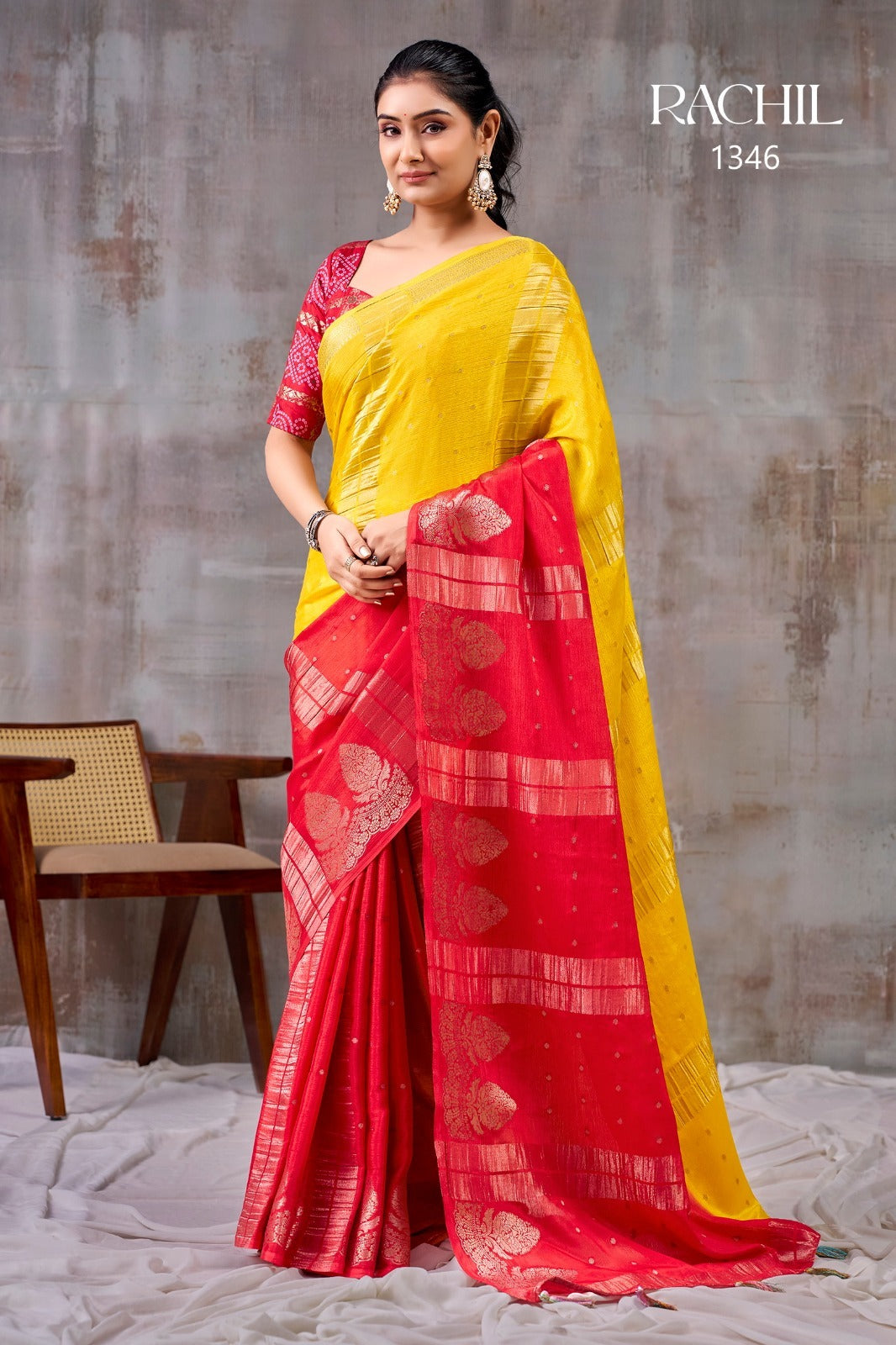 SR RACHIL Saree - Chinnon Weaving Jacquard Pattern with Unique Designer Blouse - Single & 08 Pcs Set Available - M.R. Saree Emporium