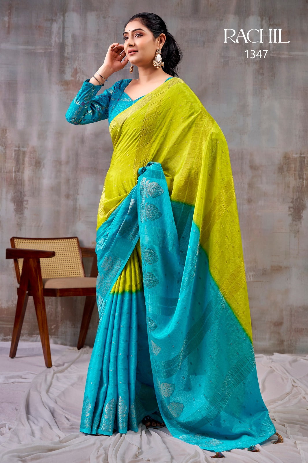 SR RACHIL Saree - Chinnon Weaving Jacquard Pattern with Unique Designer Blouse - Single & 08 Pcs Set Available - M.R. Saree Emporium