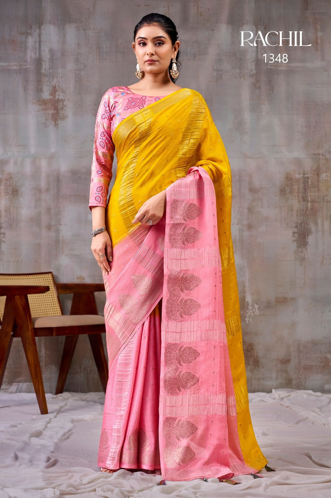 SR RACHIL Saree - Chinnon Weaving Jacquard Pattern with Unique Designer Blouse - Single & 08 Pcs Set Available - M.R. Saree Emporium