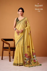 RajPath Silver Pearls Silk Jamdani Cotton Saree - Premium Floral Print Collection