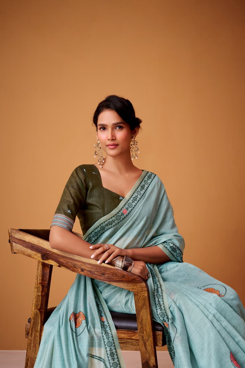 RajPath Silver Pearls Silk Jamdani Cotton Saree - Premium Floral Print Collection