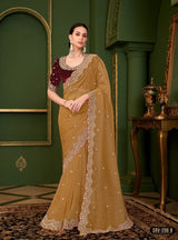 Premium Designer Chinon Saree with Heavy Embroidery & Velvet Blouse