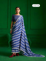 Mono Poley Denim Collection Denim Blue Printed Saree with Hand Embroidery - Viscose Mull Designer Saree - M.R. Saree Emporium
