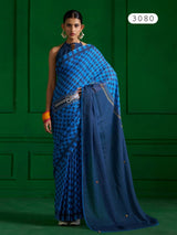 Mono Poley Denim Collection Denim Blue Printed Saree with Hand Embroidery - Viscose Mull Designer Saree - M.R. Saree Emporium