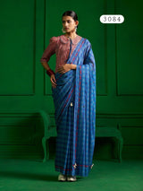 Mono Poley Denim Collection Denim Blue Printed Saree with Hand Embroidery - Viscose Mull Designer Saree - M.R. Saree Emporium
