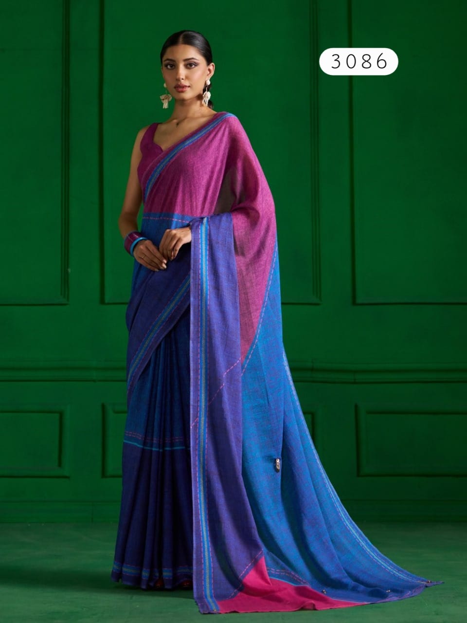 Mono Poley Denim Collection Denim Blue Printed Saree with Hand Embroidery - Viscose Mull Designer Saree - M.R. Saree Emporium
