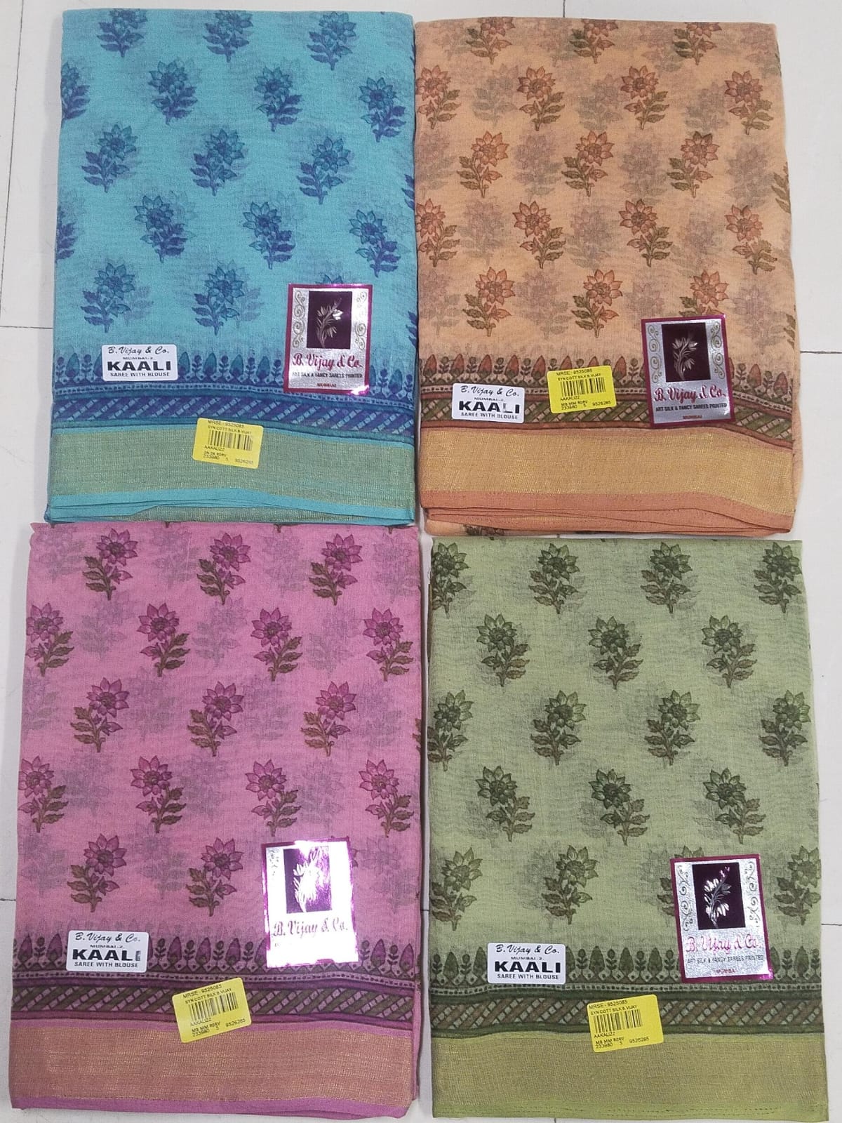 Cotton Printed Saree Set - 4 Pcs Set - Floral Butti Design - Zari Border - With Blouse - Kaali Collection - M.R. Saree Emporium