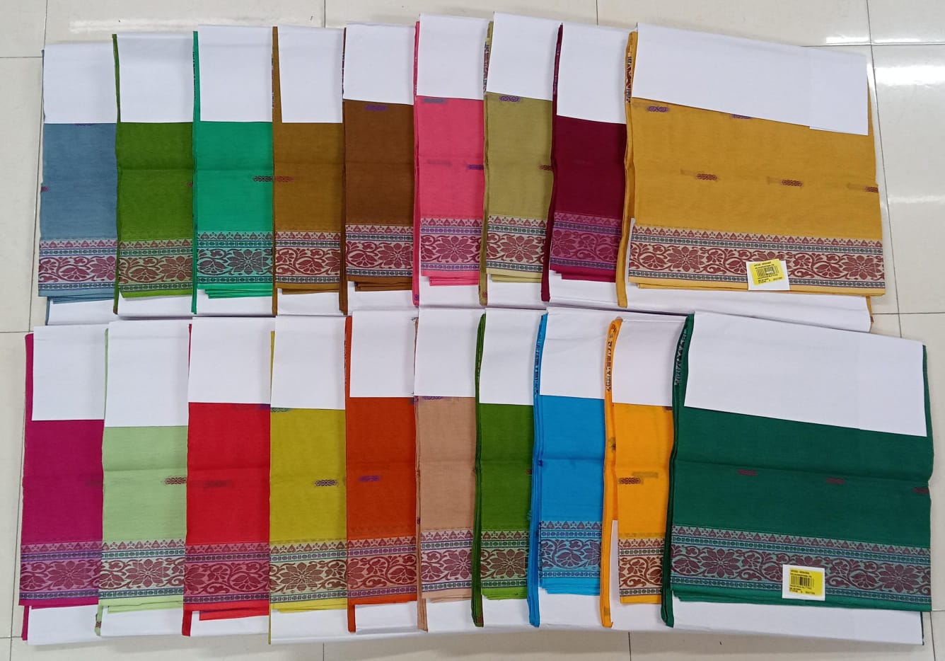 Dayana Butta Cotton Saree with Floral Woven Border – 19 Pcs Set-M.R. Saree Emporium
