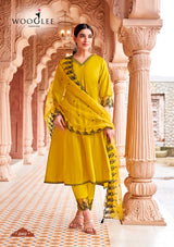 WOOGLEE MIRZA Women's Viscose Kurta Pant Dupatta Set - 4 Pcs