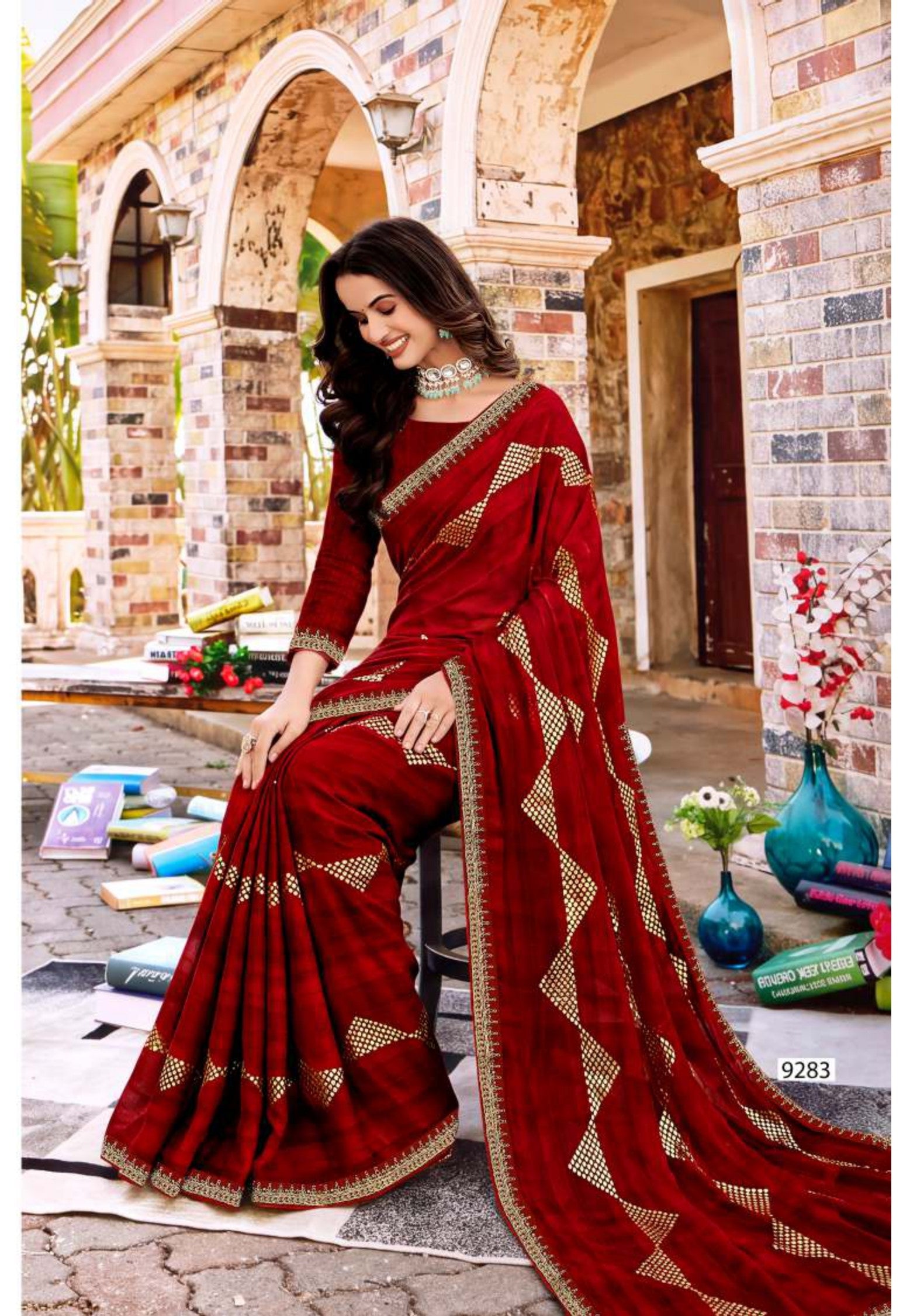 Adventure-2  Geometric Printed Saree with Elegant Zari Border, Stylish Motif Work & Beautiful Designer Pallu for Festive and Party Wear