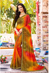 Adventure-2  Geometric Printed Saree with Elegant Zari Border, Stylish Motif Work & Beautiful Designer Pallu for Festive and Party Wear