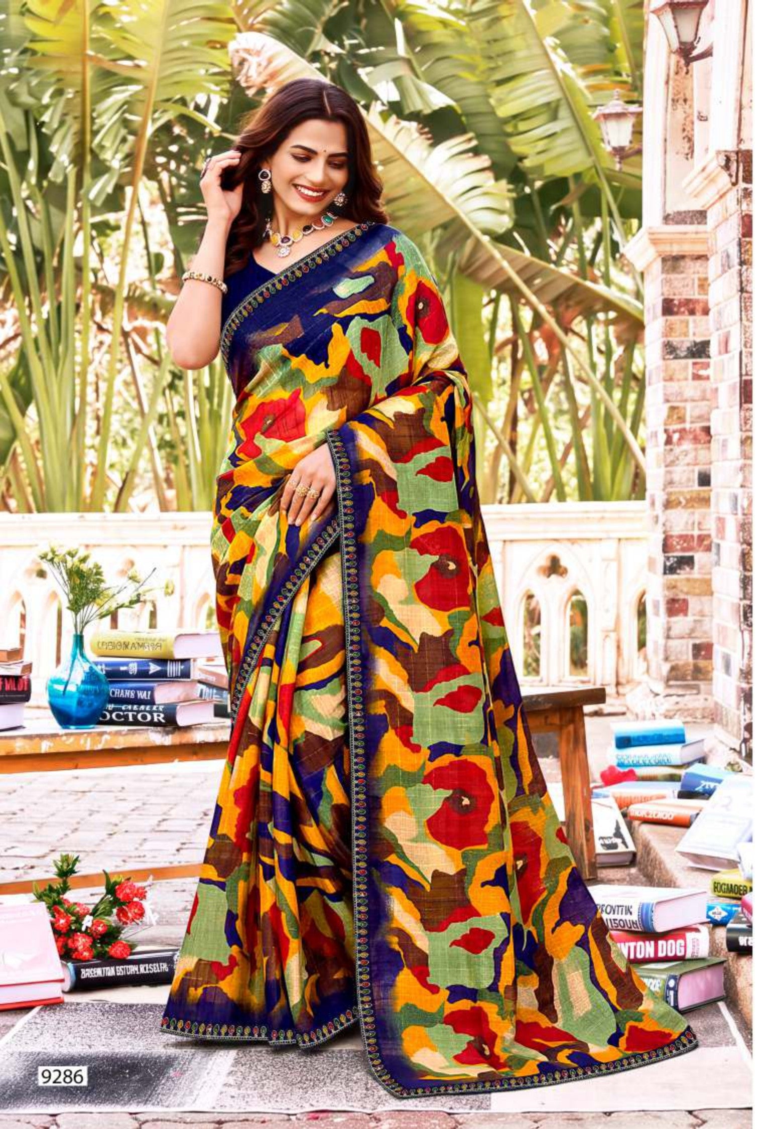 Adventure-2  Geometric Printed Saree with Elegant Zari Border, Stylish Motif Work & Beautiful Designer Pallu for Festive and Party Wear