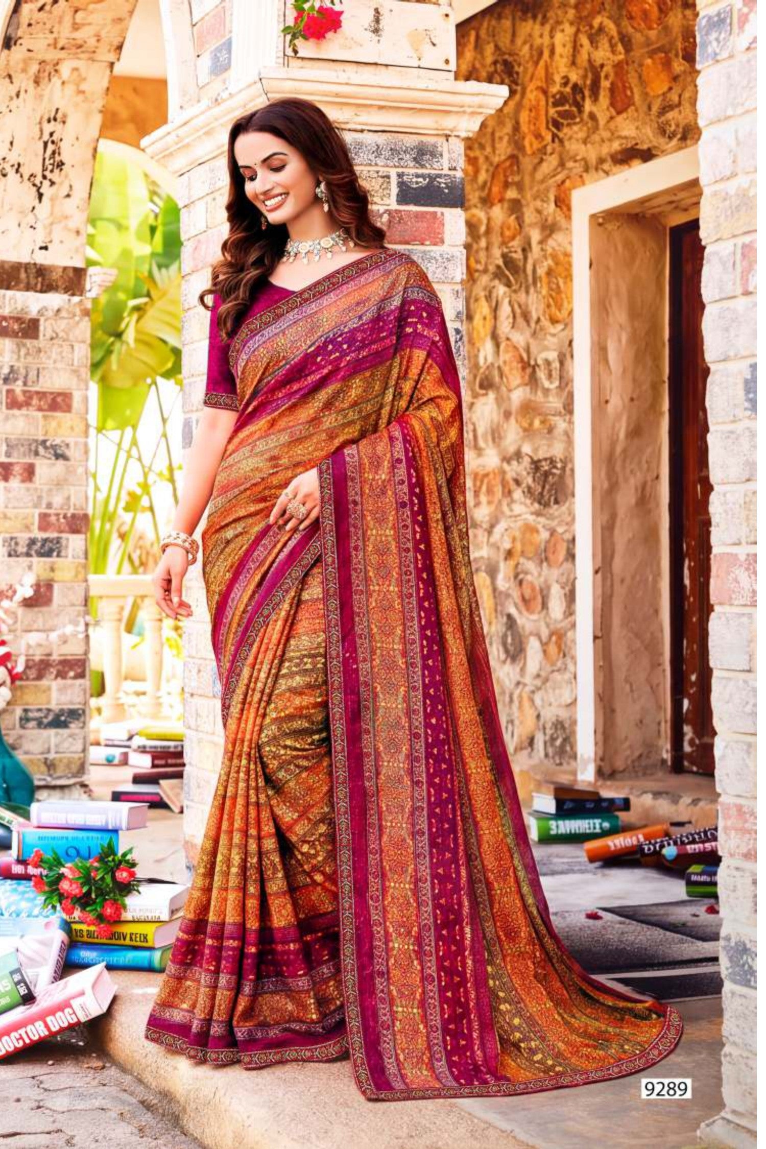 Adventure-2  Geometric Printed Saree with Elegant Zari Border, Stylish Motif Work & Beautiful Designer Pallu for Festive and Party Wear