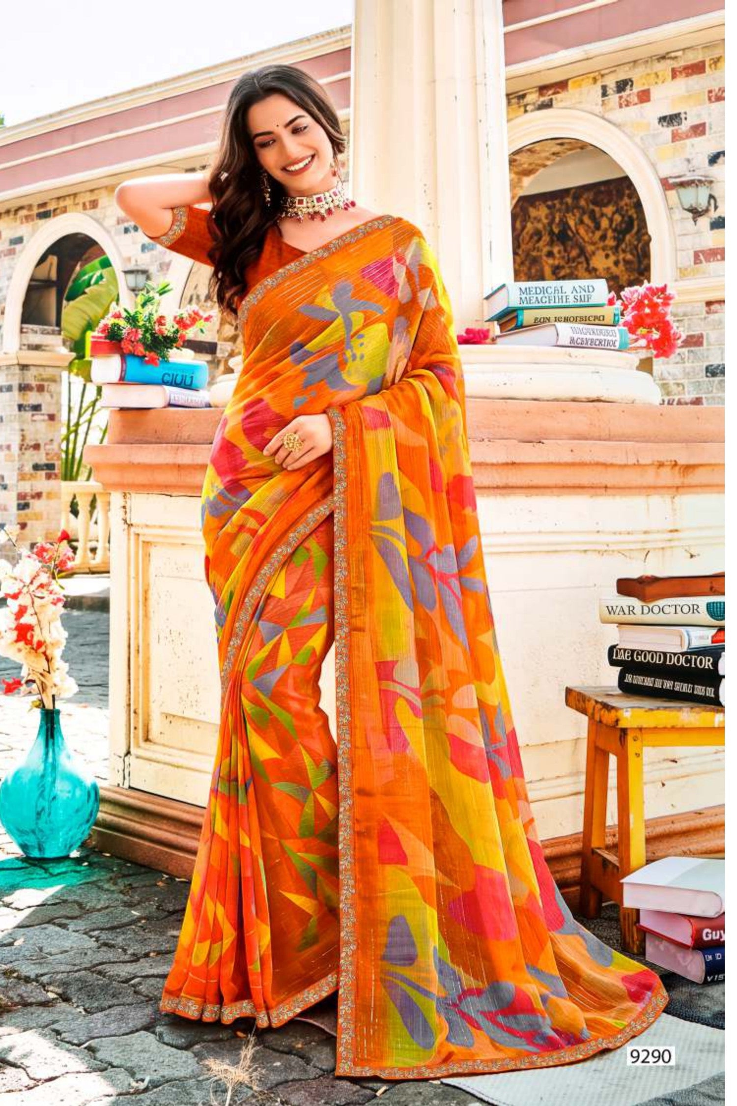 Adventure-2  Geometric Printed Saree with Elegant Zari Border, Stylish Motif Work & Beautiful Designer Pallu for Festive and Party Wear