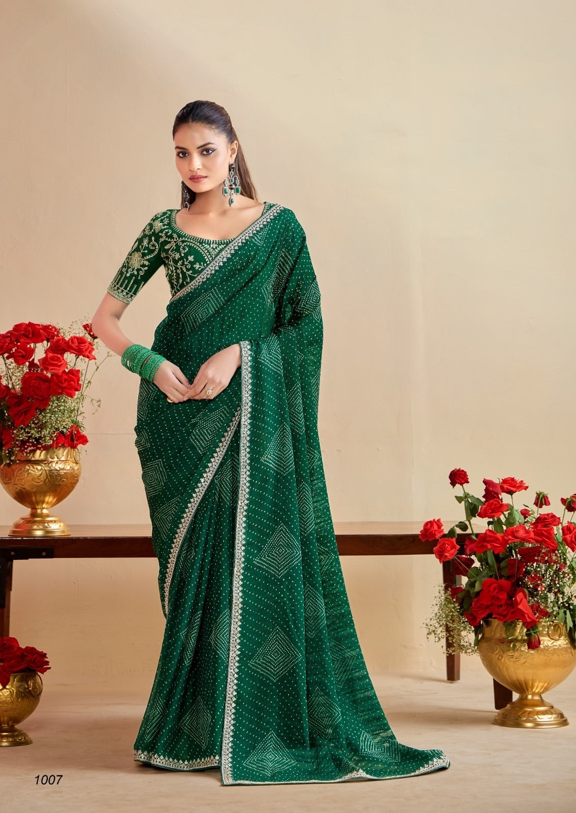 Stavan Devi Georgette Fancy Saree with Meena Border - 5 Pcs Set