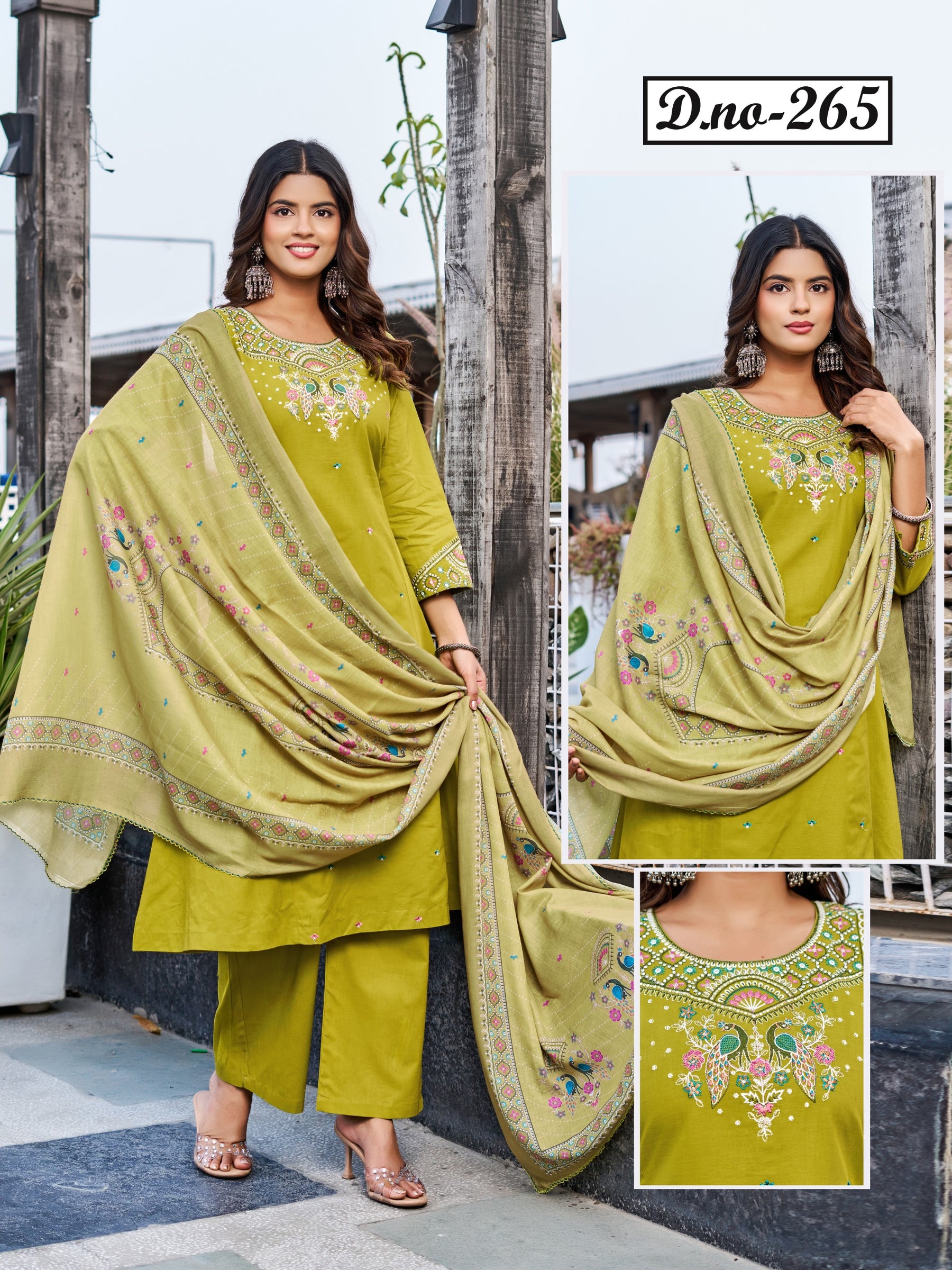 Dhabu Cotton Embroidered Kurti Pant Dupatta Set - Designer Ethnic Wear 3 Pc Set - M.R. Saree Emporium