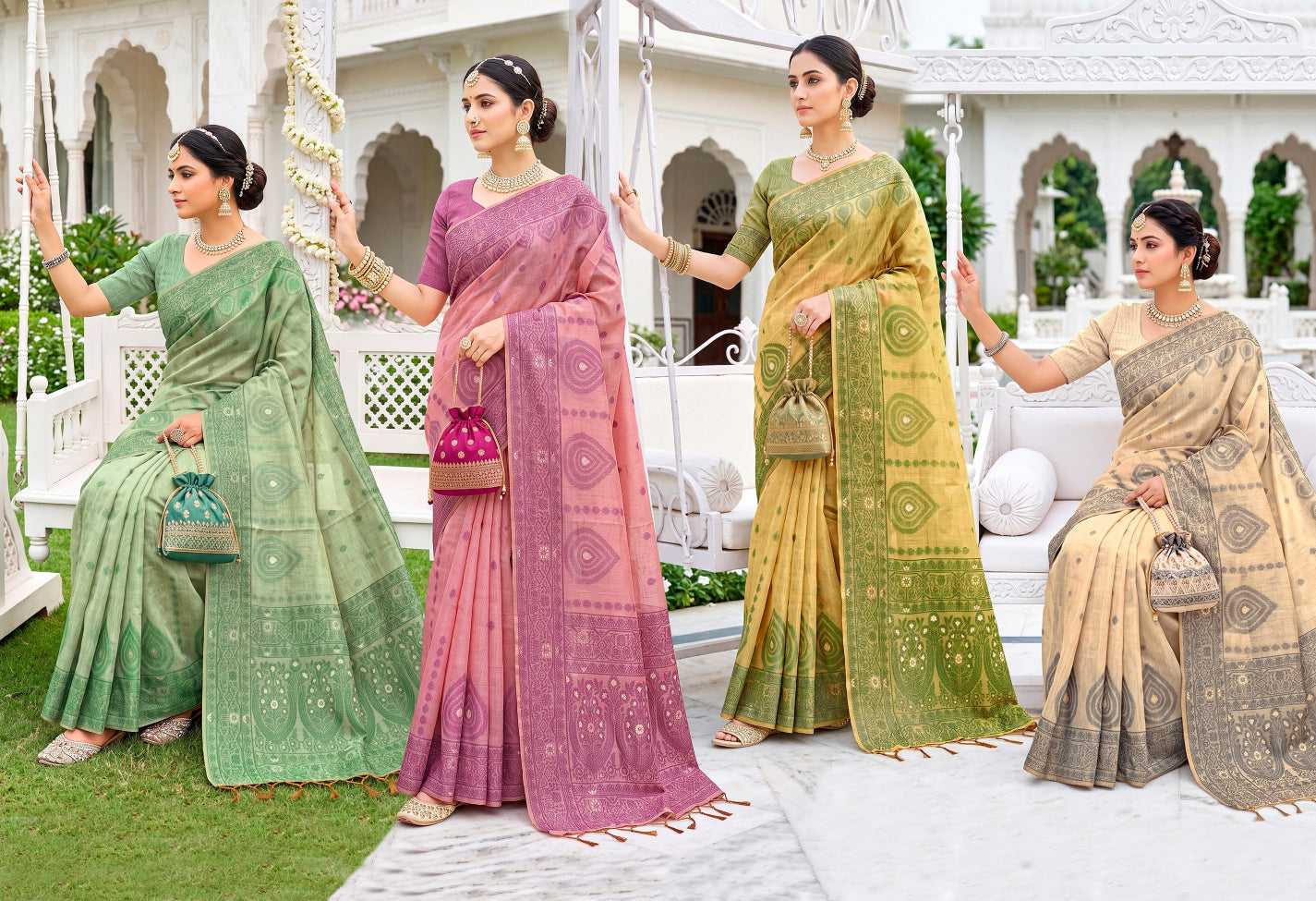 Cotton Culture-112 Premium Cotton Saree - 4 Pcs Set