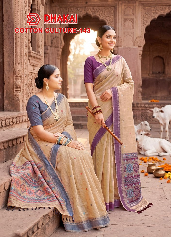 Cotton Culture-143 Cotton Designer Saree - 4 Pcs Wholesale Set