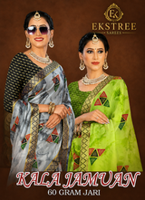 EkStree - Kala Jamun 60 Gram Jari Georgette Printed Saree 8 Pcs Set With Blouse - Premium Festive Collection - M.R. Saree Emporium
