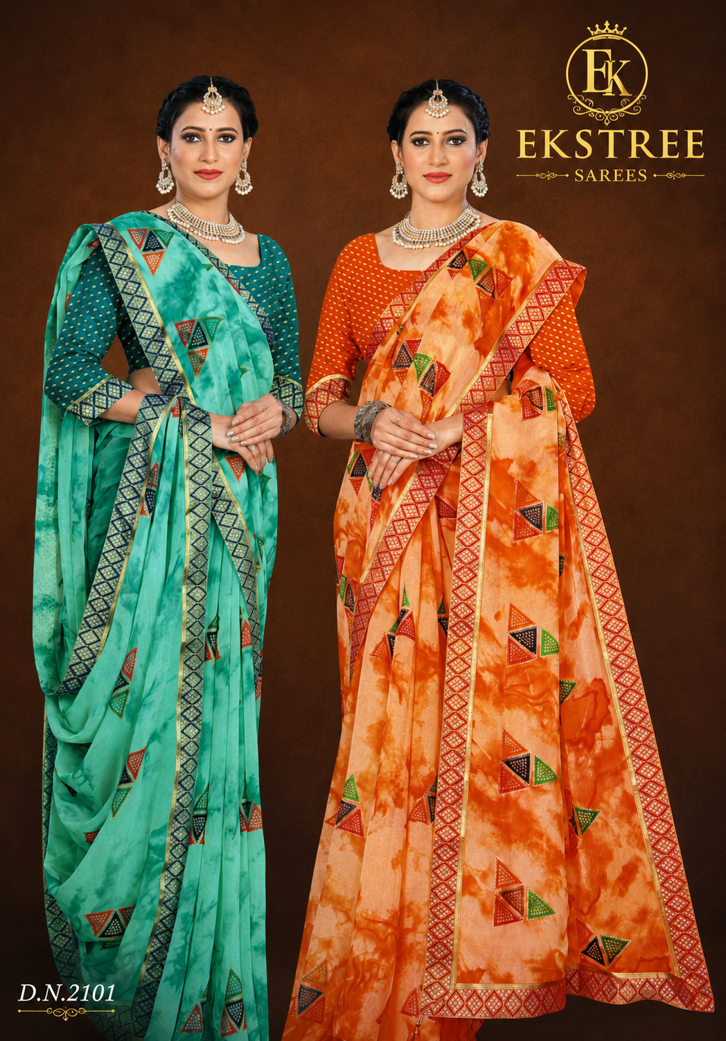 EkStree - Kala Jamun 60 Gram Jari Georgette Printed Saree 8 Pcs Set With Blouse - Premium Festive Collection - M.R. Saree Emporium