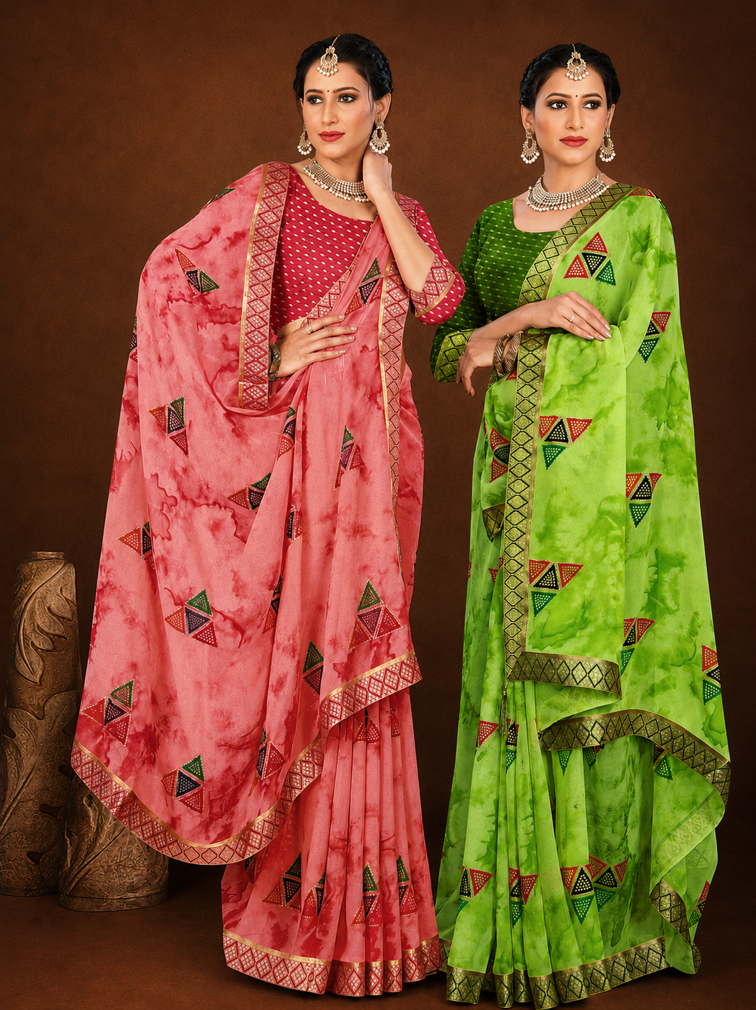 EkStree - Kala Jamun 60 Gram Jari Georgette Printed Saree 8 Pcs Set With Blouse - Premium Festive Collection - M.R. Saree Emporium