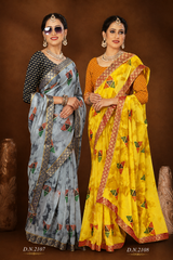 EkStree - Kala Jamun 60 Gram Jari Georgette Printed Saree 8 Pcs Set With Blouse - Premium Festive Collection - M.R. Saree Emporium