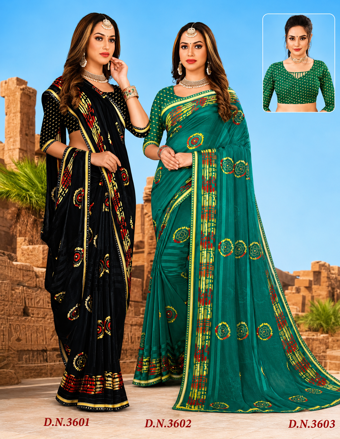 EkStree - Madona Georgette Printed Saree 8 Pcs Set With Fancy Blouse - Casual & Festival Wear - M.R. Saree Emporium