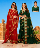 EkStree - Madona Georgette Printed Saree 8 Pcs Set With Fancy Blouse - Casual & Festival Wear - M.R. Saree Emporium