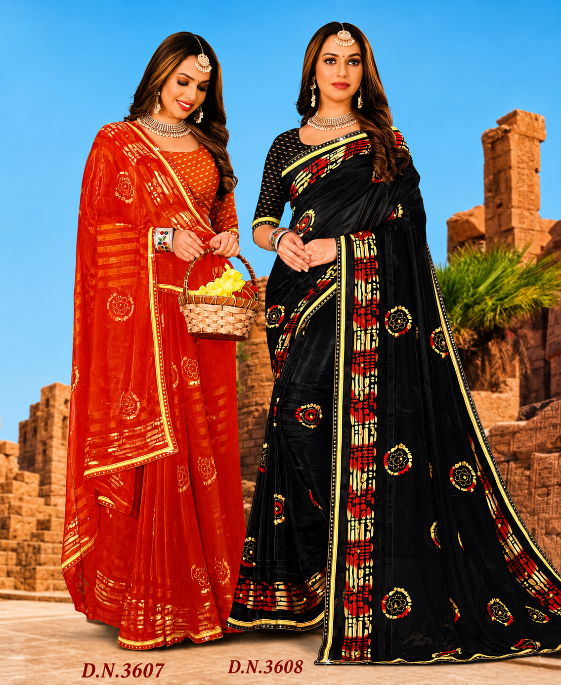 EkStree - Madona Georgette Printed Saree 8 Pcs Set With Fancy Blouse - Casual & Festival Wear - M.R. Saree Emporium