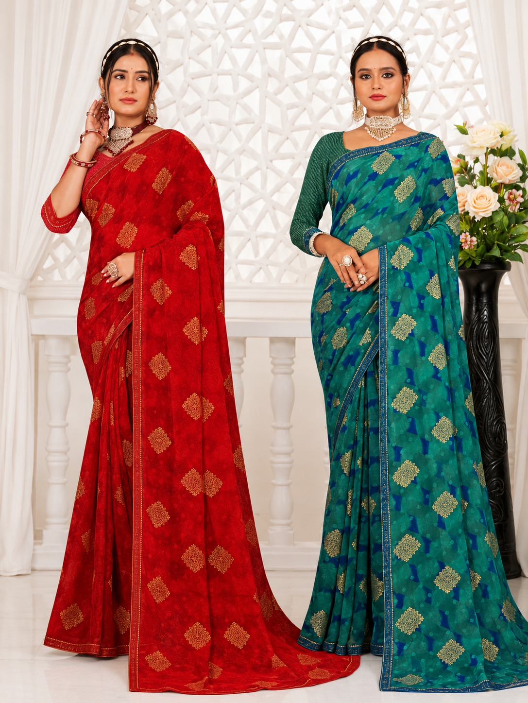 Ek Stree Samiksha Georgette Saree Collection - Designer Printed Saree Set of 8 - M.R. Saree Emporium