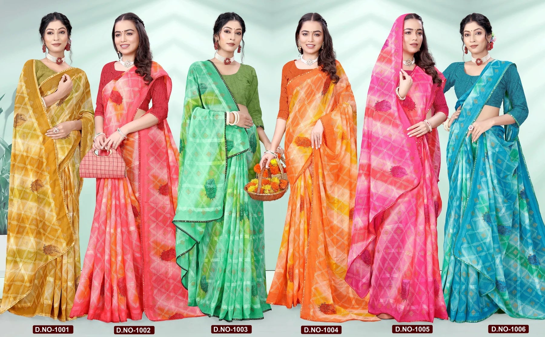 Ekstree Baby Renial Georgette Exclusive Fancy Printed Saree with Fancy Lace Border Designer Saree Wholesale – 6 Pcs Set M.R. Saree Emporium