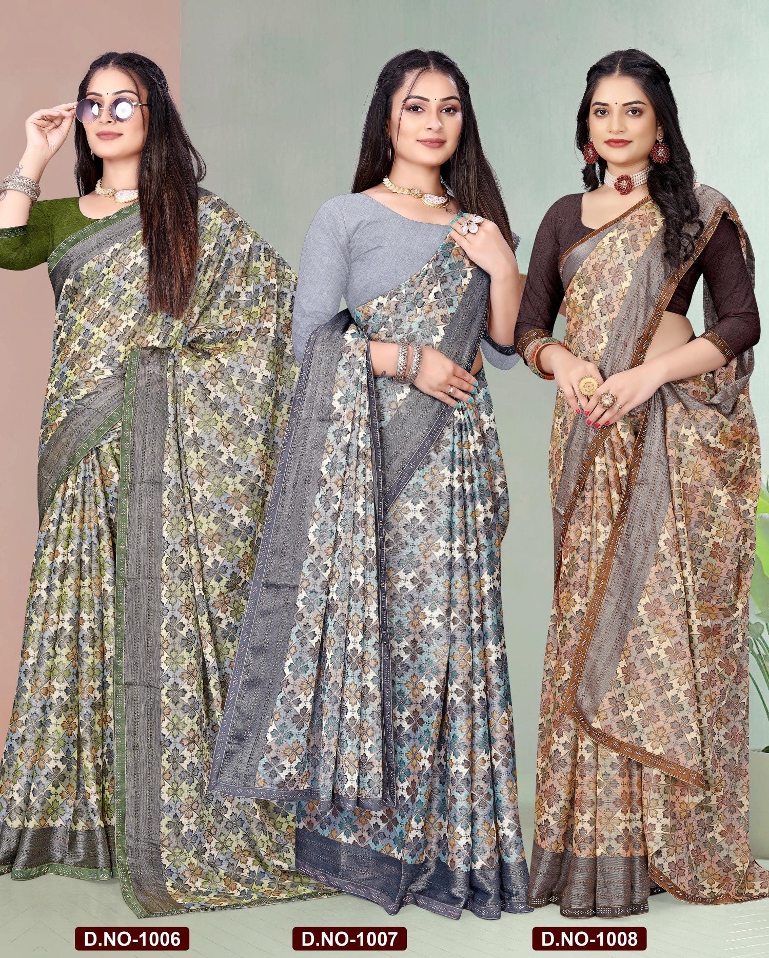 Ekstree Deepanjali Georgette Fancy Print Saree With Swarovski Lace Border – 8 Pcs Set Wholesale Collection-M.R. Saree Emporium
